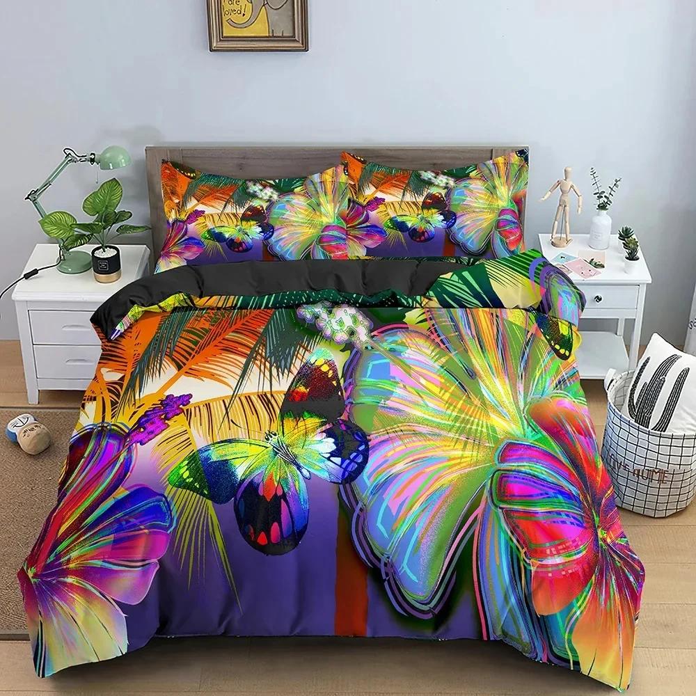 Luxury New 3D Print Butterfly Floral Beautiful Flower Bedding Set Twin Queen Duvet Cover Pillowcase Bed Adult Home Textileextile