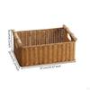 Rectangular Open Top Basket Reinforced Rattan Storage Wood Look Handles Walnut Flat