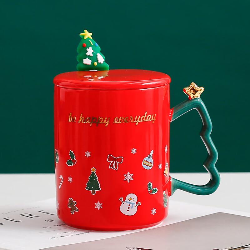 Christmas Ceramic Mug with Lid and Spoon 301-400ml