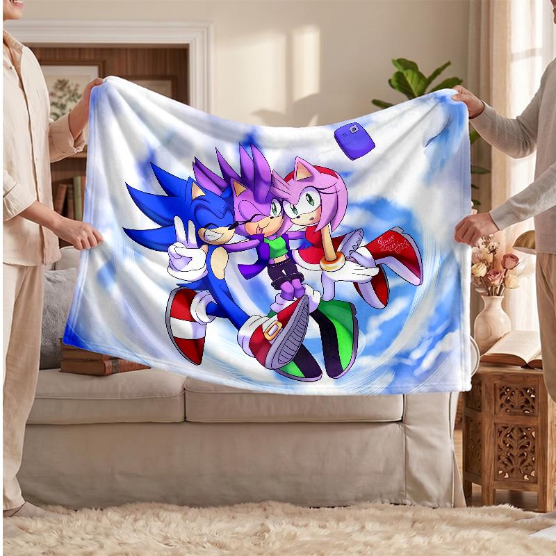 Sonic the Hedgehog Printed Flannel Blanket, Skin Friendly Warm Throw for Indoor Couch Bed Daily Use