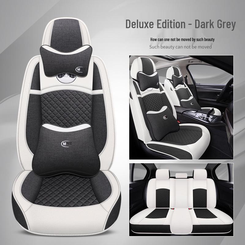 Universal Linen Cartoon Panda Car Seat Cushion Set for All-Season