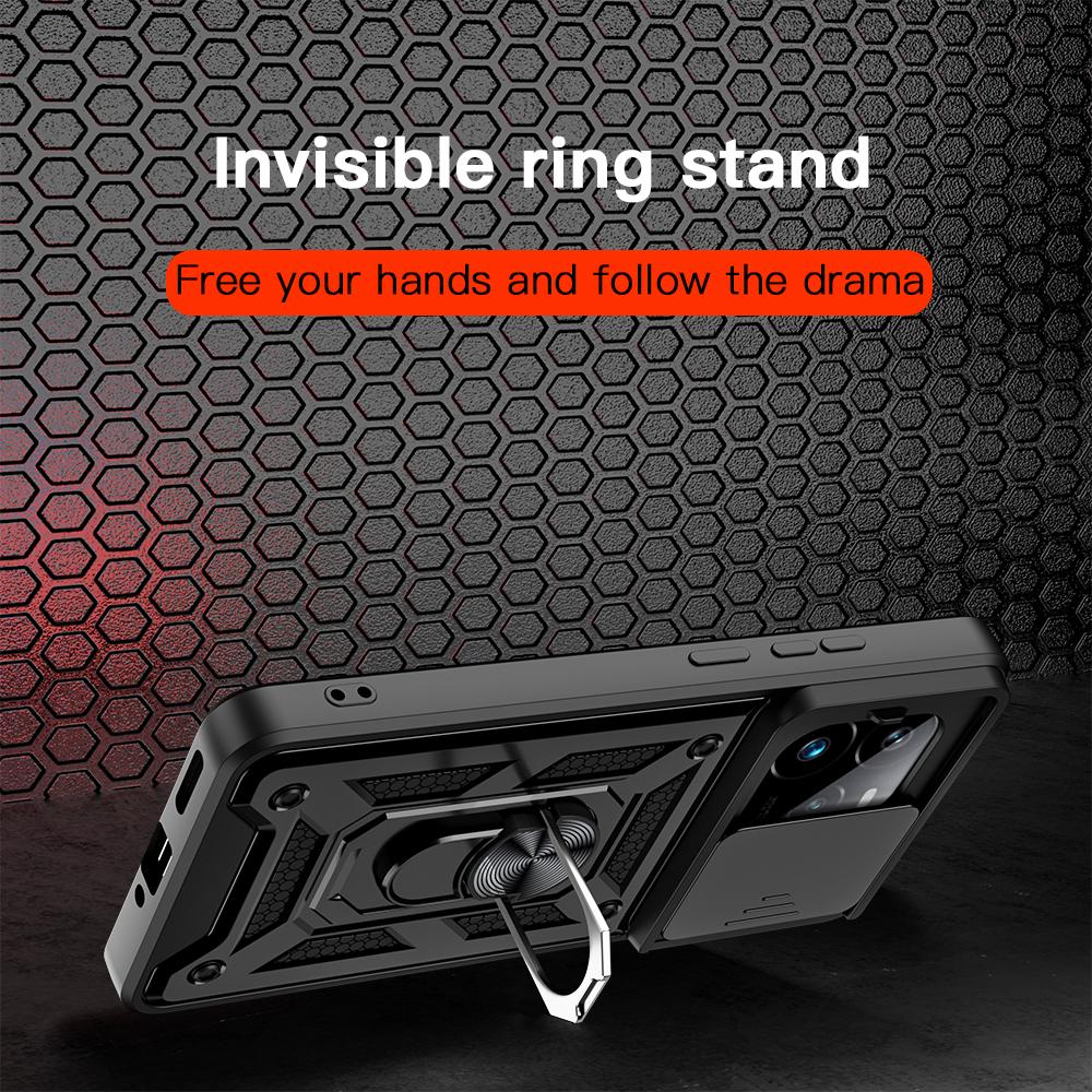 KEYSION Shockproof Armor Case for Realme GT 7 Pro Slide Camera Lens Protection Ring Stand Phone Cover for OPPO Realme GT 7 7T 5G
