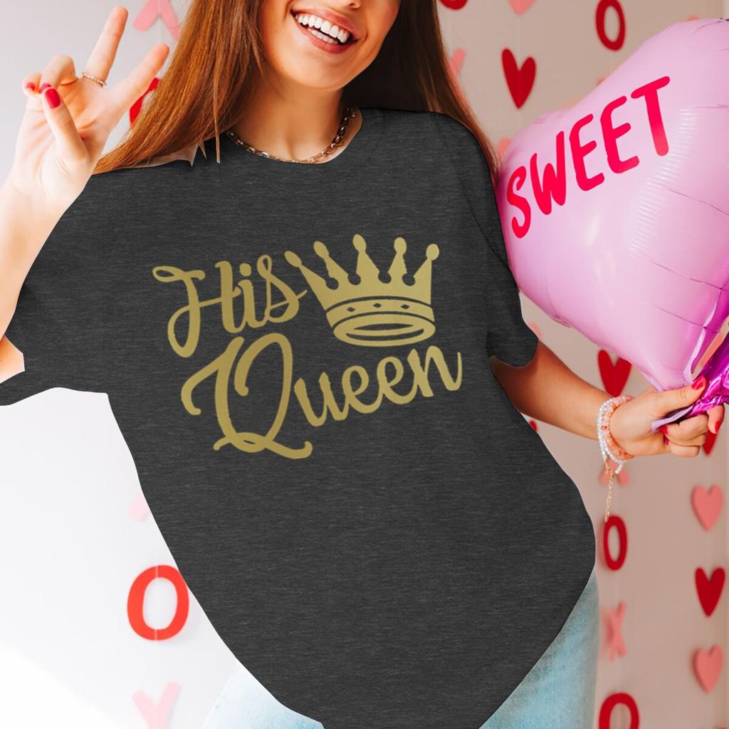 Couple Matching Tshirt His Queen Her King Golden Crown Print Streetwear Women Men Vintage Valentines Day Gifts Lovers Tshirts
