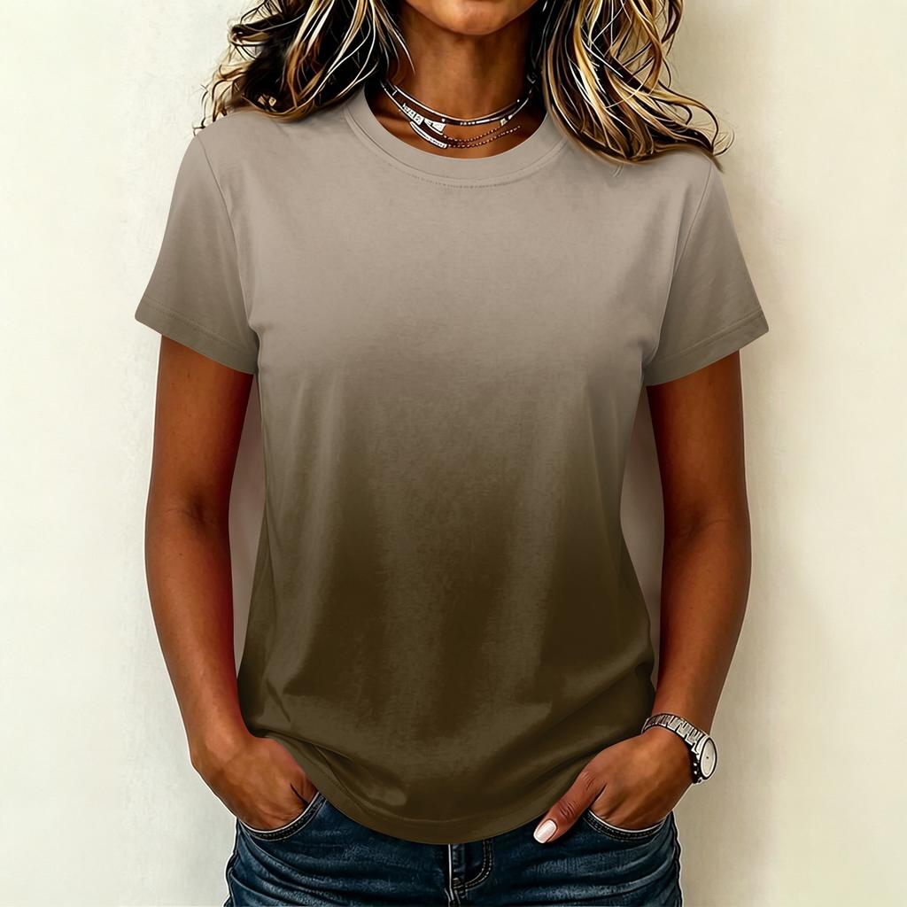 Women's Casual Pullover Short Sleeve T Shirt Gradient Color Crew Neck Top Lightweight Soft Fabric Summer Basic Tee