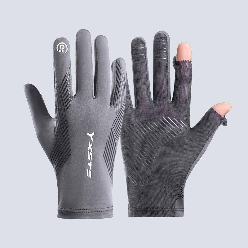 Herren Sommer Eis Seide rutschfest und UV-Schutz Fahren Touchscreen durchlässig Zwei-Finger Sport Handschuhe