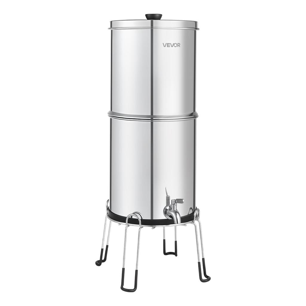 VEVOR Gravity-fed Water Filter System, 8.52L 304 Stainless-Steel Countertop Water Filtration System, Reduces Lead and Up To 99% of Chlorine
