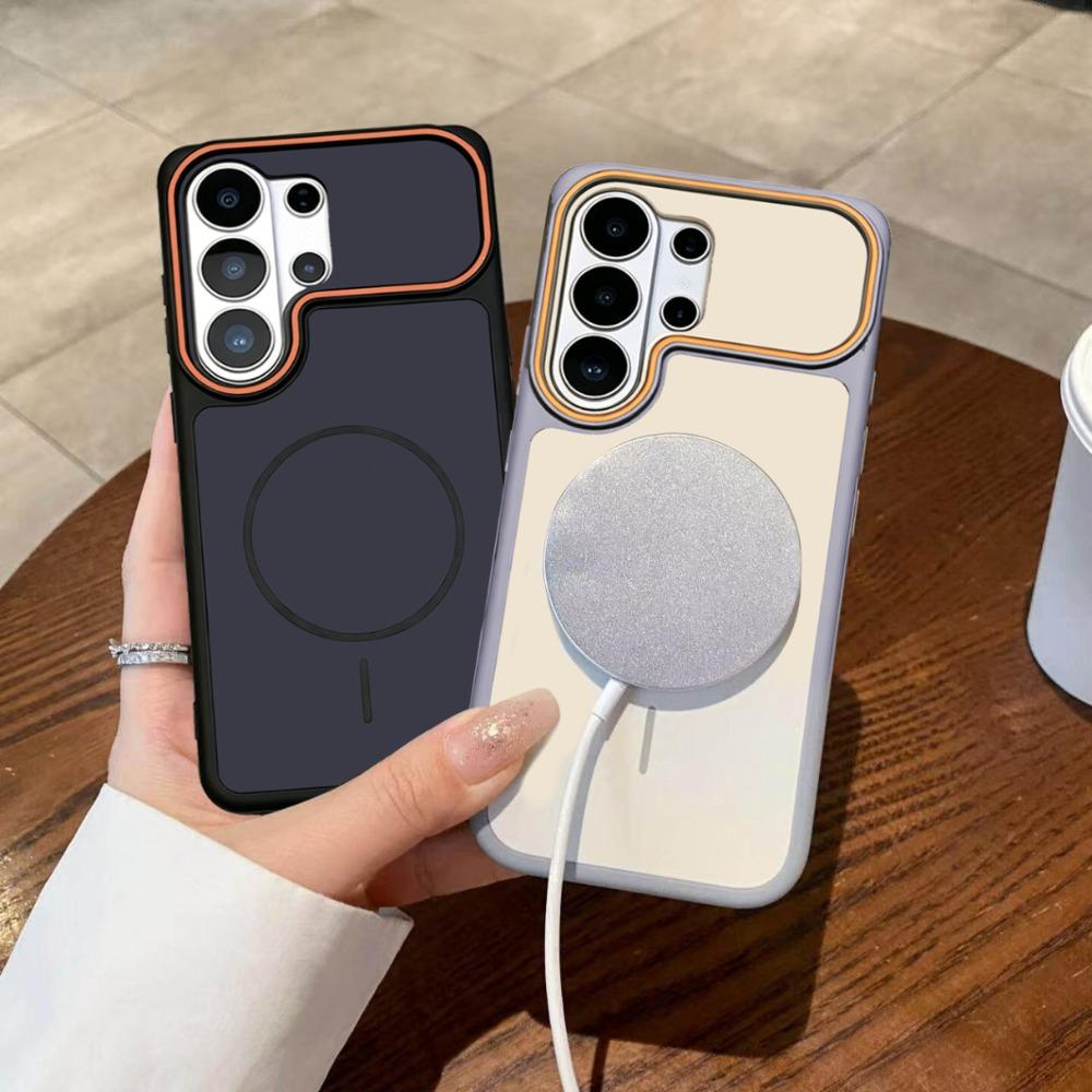 Contrast Color Frosted Magnetic Soft Case for Samsung Galaxy S26 Plus S25 S24 S23 Ultra for Magsafe Shockproof Bumper Back Cover