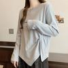 [ODFMCE] t-shirt ladies long sleeve spring cotton Plain color Fashionable Beautiful Relaxing big size is (JP, alphabet, XL, blue)