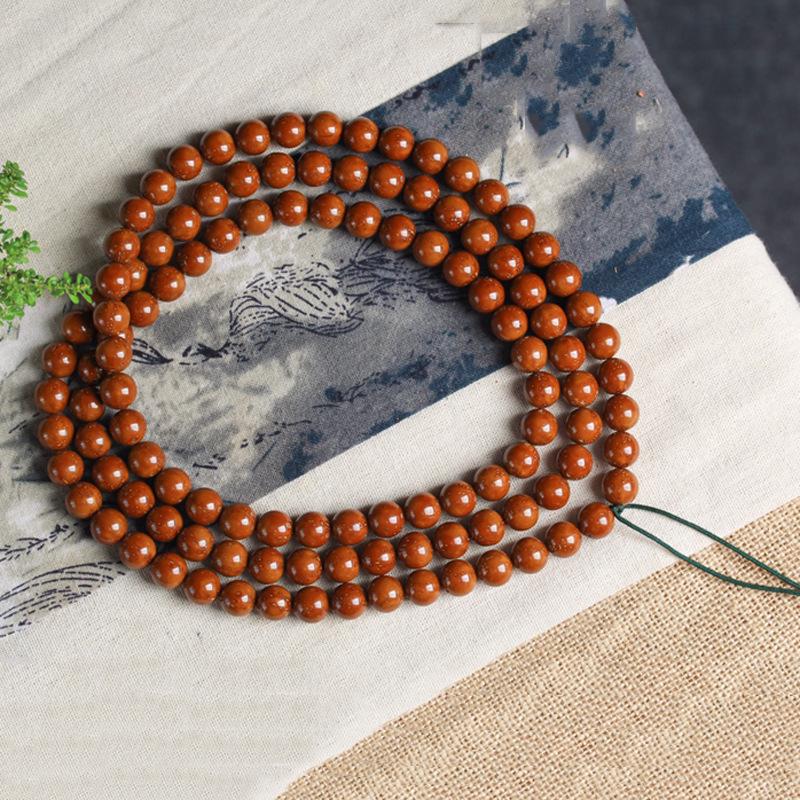 Perfectly Round Purple Gold Rat Multi-Strand Ethnic Wooden Buddhist Beads Bracelet for Men & Women, 12-13mm, Literary & Playful Style.