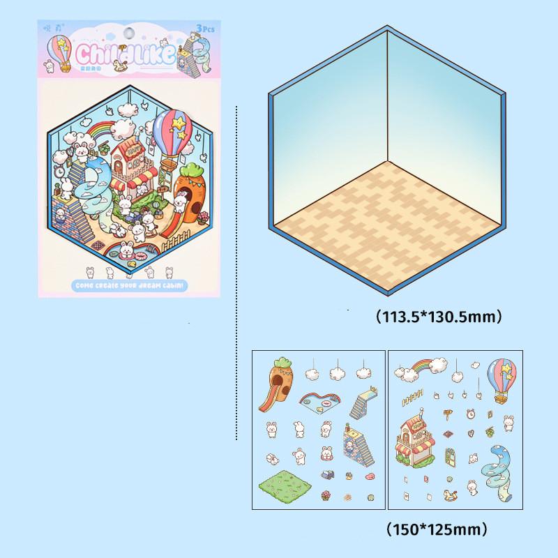 Cartoon Food Street Landscape Sticker Cabin Scene DIY Toy Game Sticker Festival Birthday Gift for Kids Girls and Children