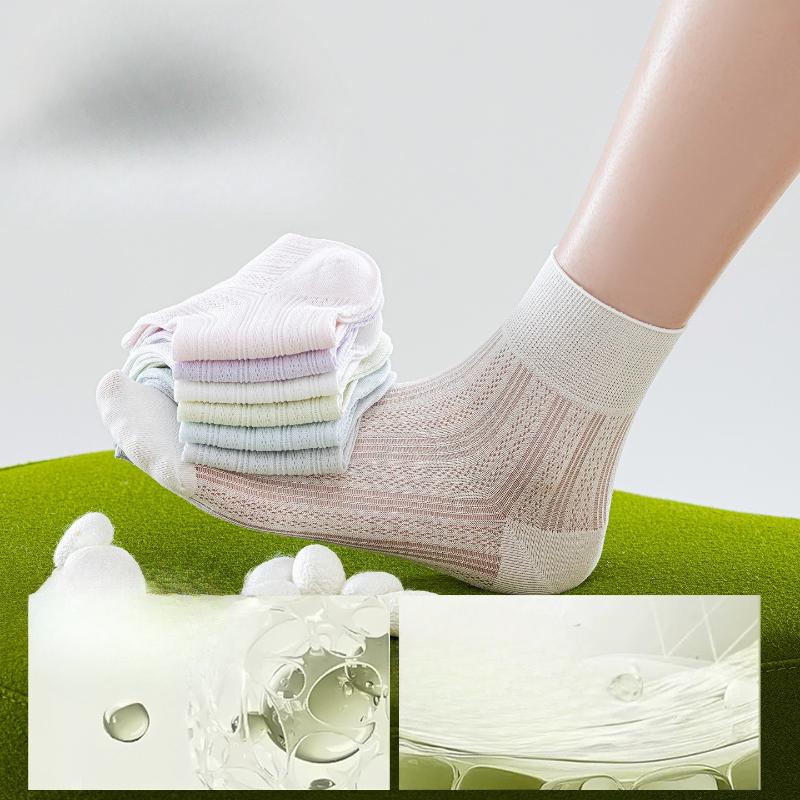 Summer Thin Breathable Mulberry Silk Short Socks for Women, Solid Color, Versatile, Sweat-absorbing Mesh, Boneless Women's Pure Cotton Socks