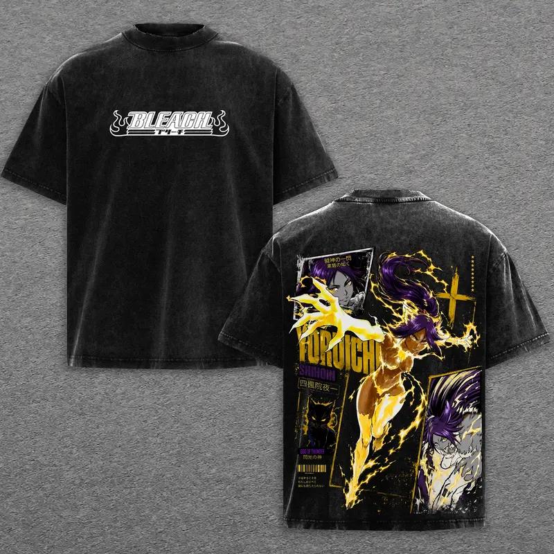 Shihouin Yoruichi BLEACH Retro T Shirt Harajuku Vintage Washed Streetwear Men Clothing Oversized High Quality Cotton T-shirt