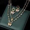 Earrings, Necklace, Gold and Silver Butterfly Pendant, Earrings and Necklace Set Spring and Summer Vacation Women's Jewelry Set