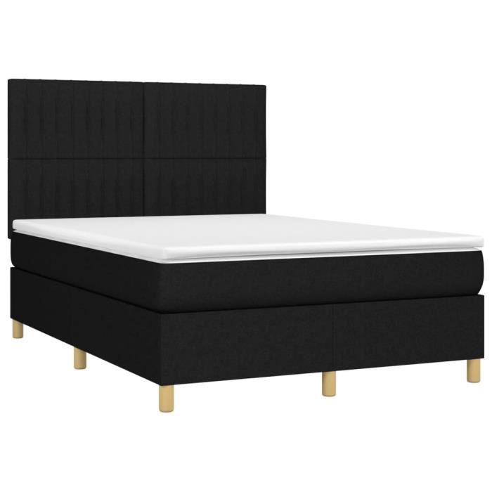 VidaXL Lit à sommier tapissier avec matelas Noir 140x190 cm Tissu - Modèle 3142491