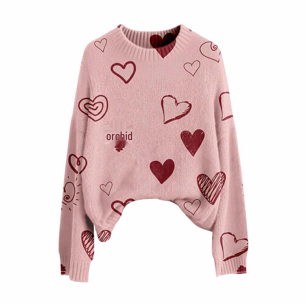 Valentine's Day Heart Long Sleeve Pullover Sweater - European & American Autumn/Winter 2026 Collection