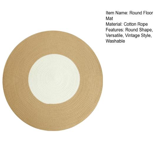 Cotton Rope Area Rug Braided Round Cat Scratching Rug Washable Vintage Floor Mat for Bedroom Living Room Couch Side Table