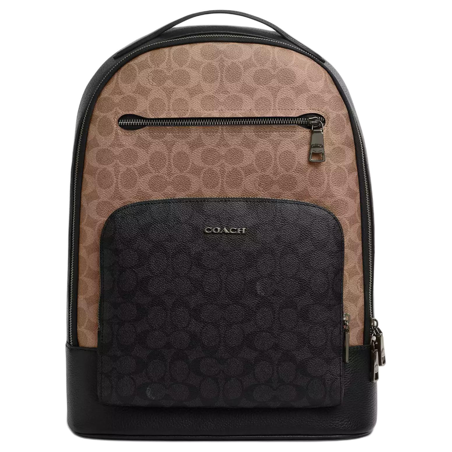 

Coach Ethan 32 Color Block Design Metal Logo Zipper Closure Coated Canvas Leather Backpack Large Unisex backpack Brown Charcoal CZ392-QBXAH Basic Set (Bag+Dust Bag)