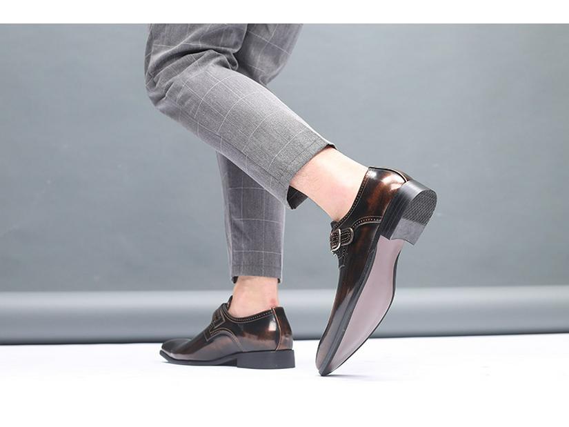 2025 Men's Pointed Toe Buckle Low-Heel Leather Shoes - Large Size Gentleman Style