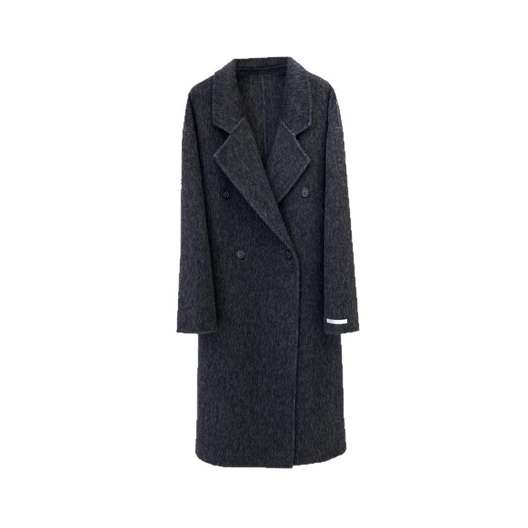 

Ленивое свободное высококлассное двустороннее шерстяное пальто с узором «елочка» черного и серого цвета, женское средней длины, 25 осень-зима M