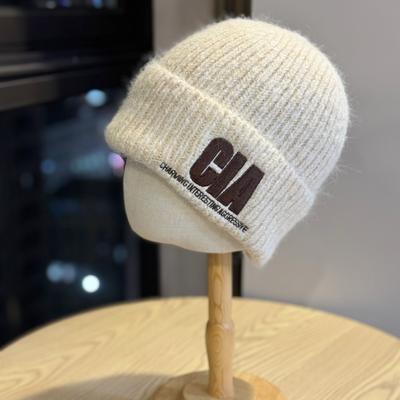 Korean Style Letter Embroidery Warm Woolen Hat for Women Winter Casual All Match Knitted Hat Showing Face Small Ear Protection Cold Hat Trendy
