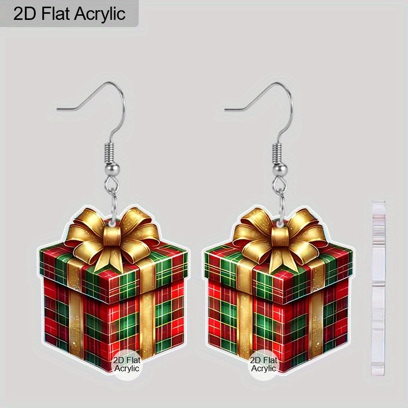 

2D Плоские Акриловые Рождественские Подарочные Коробки Подвесные Серьги, Подходят в качестве Праздничных Подарков для Женщин, Декоративные Украшения для Рождественской Вечеринки
