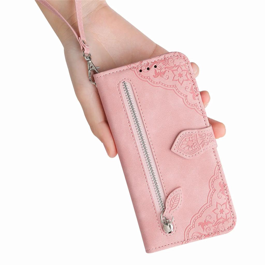 Zipper Cards Solt Leather Wallet Case for Motorola Moto G84 G54 G73 G53 G23 G72 G32 G60 G42 G52 Purse Pocket Stand Flower Cover