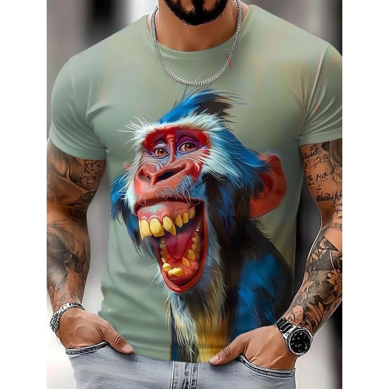 Camiseta divertida de animales para hombre, camiseta de manga corta, camiseta con estampado 3D y cuello redondo, ropa informal de verano para fiesta de diseñador exagerada