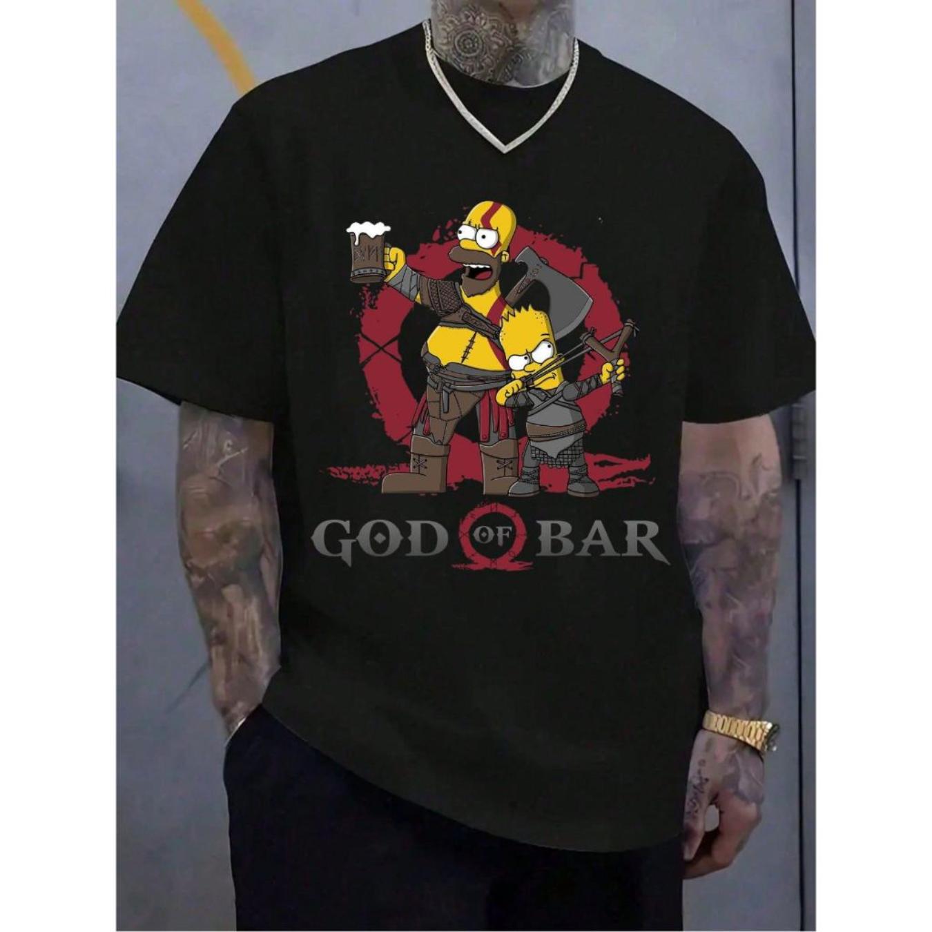 Men s Cotton Shirt Simpsons God of Bar Basic Short Sleeve Premium T-Shirt Personalized Homer Simpson Basketball Style S разноцветный