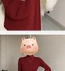 Women's Red Slim Knit High-Neck Dress with Inner Layer - Perfect for Autumn & Winter, New Year Outfit.