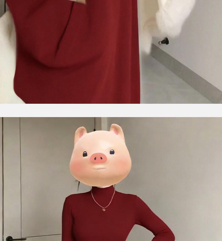 Women's Red Slim Knit High-Neck Dress with Inner Layer - Perfect for Autumn & Winter, New Year Outfit.