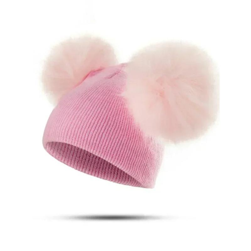 

Зимняя теплая детская вязаная шапка для малышей, детская шерстяная шапка, вязаная шапка-бини, ветрозащитная шапка с большим помпоном для мальчиков и девочек, меховая шапка с помпоном