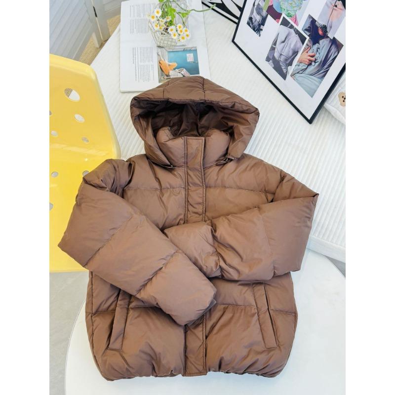 

Женская одежда ikTok зимний пуховик короткий дутый пушистый высококлассный пух белой утки утолщенная теплая куртка M темно-коричневого