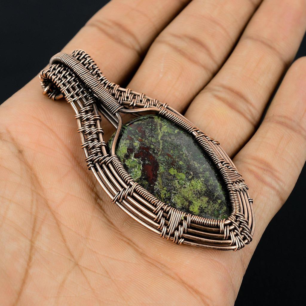 Dragon Blood Jasper Pendant, 999 Copper Wire Wrapped Gemstone Jewelry, Handmade Pendant, For Thanksgiving