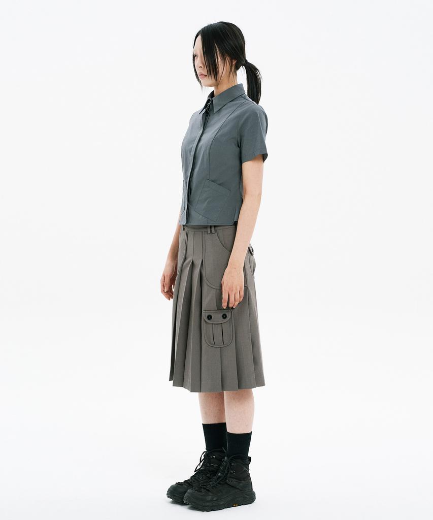 Hanahi Low Pocket Pleated Skirt Gray