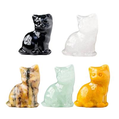 Miniatur-Skulptur Glückskatzen aus Naturkristall für Heimdekorationen Fengshui Glücksbringer Sammlerstück Ornament Geschenk