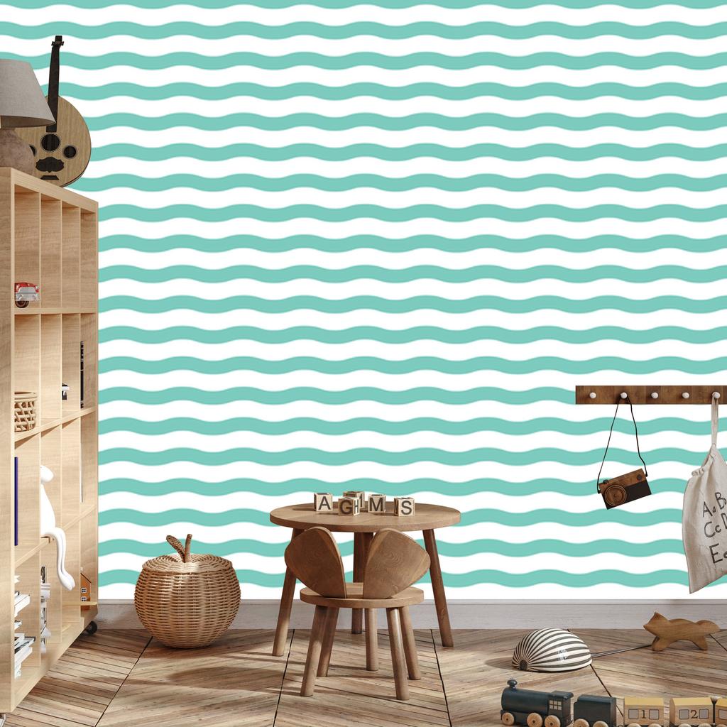 Striped Wallpaper White, Sea Blue and Mint for Living Room and Bedroom 50x1000