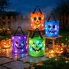 Outdoor Night Safety Props LED Light Up Halloween Bucket, Glow In The Dark Trick or Treat Candy Collapsible Decorative Pails Bag with Handle, Reusable