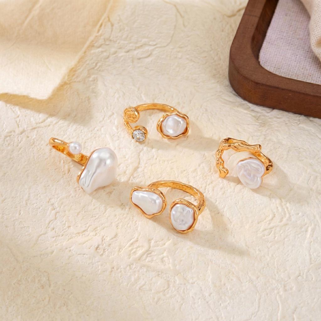 Korean Retro Geometric Oval Hollow Ring Set - Stylish Irregular Finger Rings for Women
