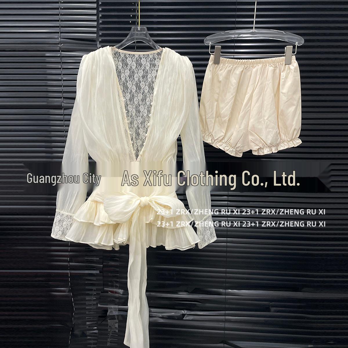 

Women s Lace Patchwork French Two-Piece Dress Set 15495 XL абрикосовий