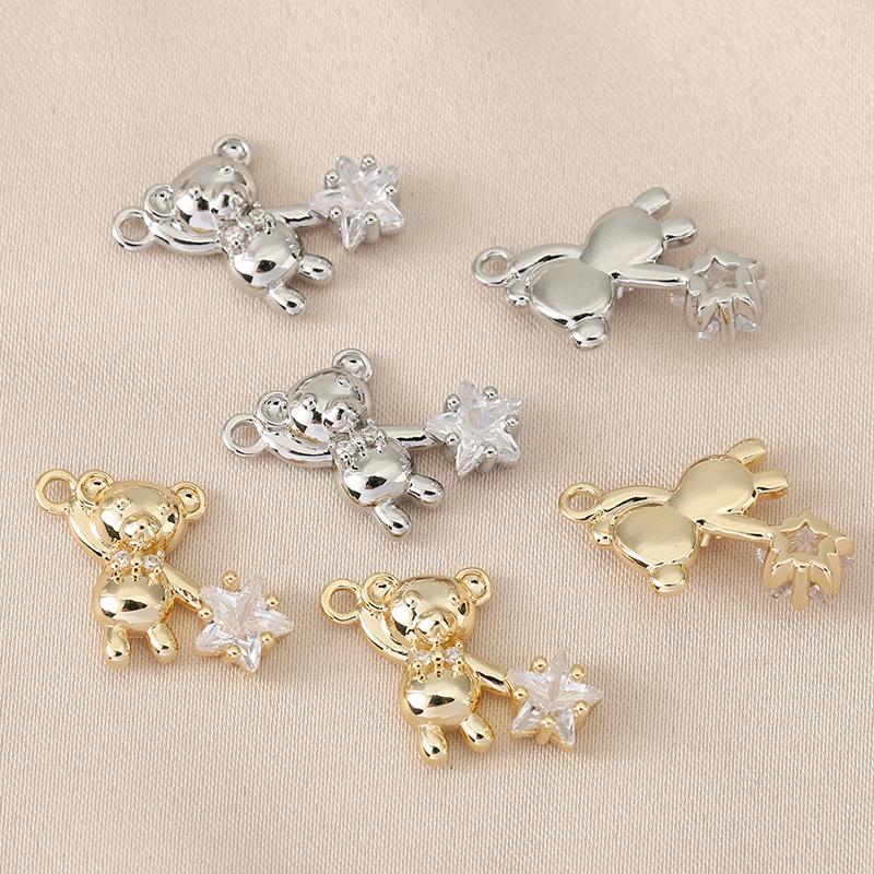 Colorfast 18K Gold Plated Copper Star Bear Zircon Pendant for DIY Jewelry