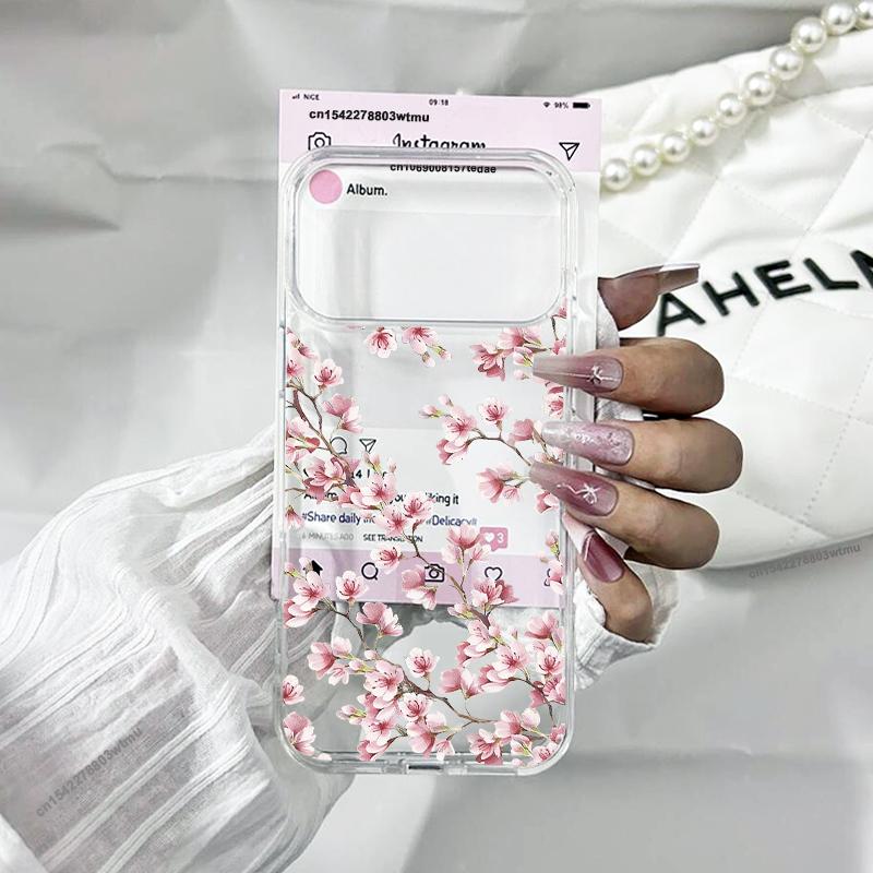 Surrounding Pink Magnolia Flower Phone Case for IPhone 17 Pro Max 11 16  13 15 14 12 Air Cherry Blossom Transparent Flower Cover