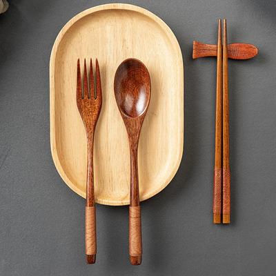 3Pcs Dinnerware Set Wooden Spoon Fork Chopsticks Cutlery Tableware Soup Spoon and Chopsticks Set Portable Travel for Children