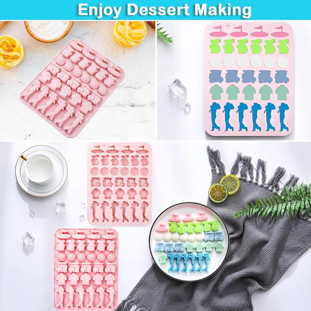 2 Pack Golf Ball Chocolate Molds 32 Cavities Golf Ball Sports Silicone Ice Cube Molds Golf Bags Shirts Golfer Shapes Mould for Chocolate Candy