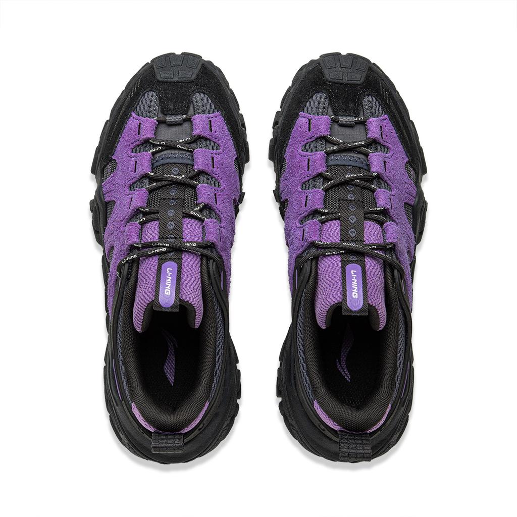 Li Ning Dune Retro Thick Sole Comfortable Shock Absorbing Non-Slip Wear-Resistant Breathable Low-Top Casual Shoes Women sneaker Black Purple AGCU436-2
