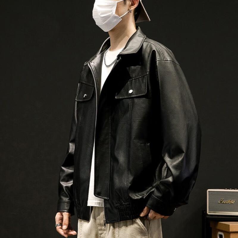 JEEP SPIRIT Men's Casual Faux Leather Lapel Jacket