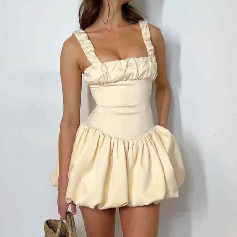 European and American women's clothing French fashion shrunken puffy dress 2026 summer new suspender short skirt black