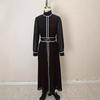 Amazon European and American winter French elegant wind contrasting color long-sleeved dress high-necked chiffon long belt long dress
