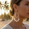 Elegant Beaded Hoop Chandelier Earrings for Women Coastal Fringe Drop Tropical Resort Vacation Statement Jewelry