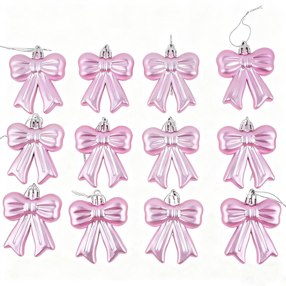 12 Pcs Pink Bow Ornament for Christmas Tree 3D Coquette Bow Hanging Bowknot Hanging Decoration for Xmas Tree Wedding Decor