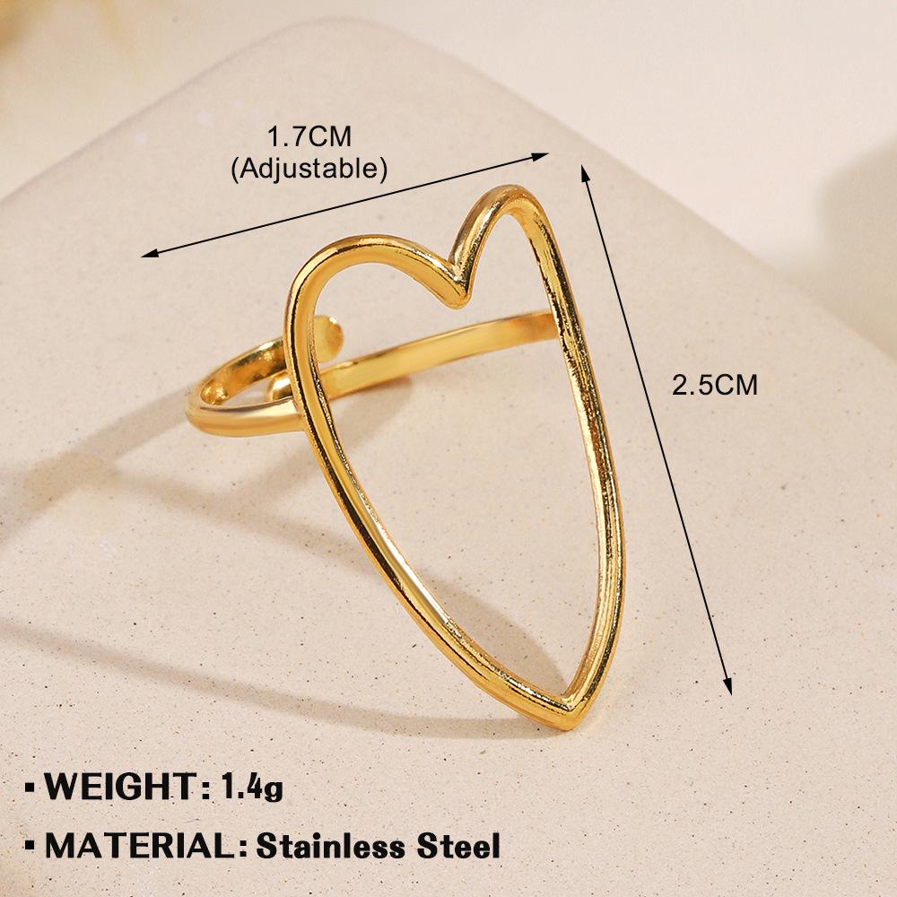 European & American Fashion Stainless Steel Heart-Shaped Geometric Ring - French Retro Style